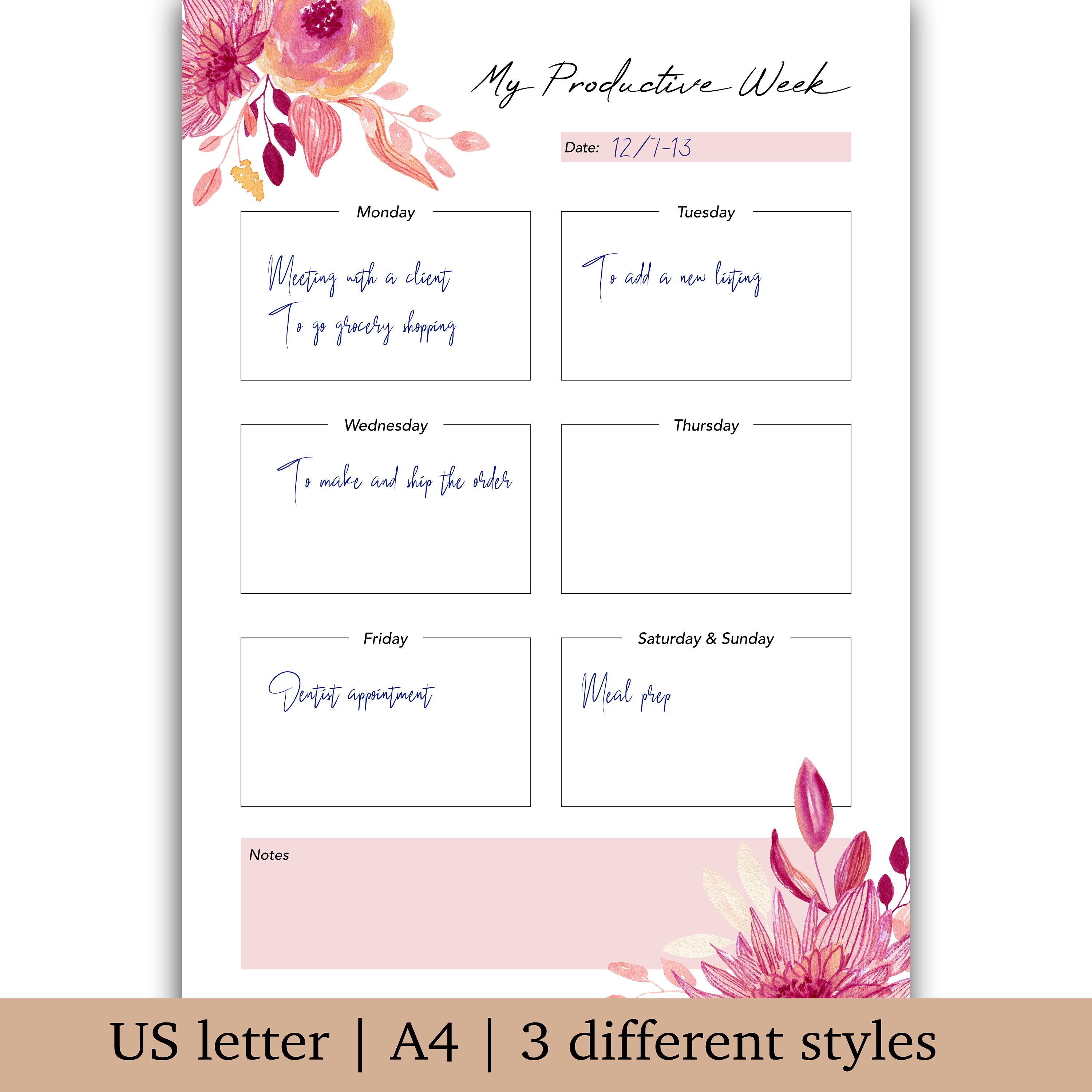 Floral Weekly PlannerWatercolor Flowers PlannerPrintable | Etsy