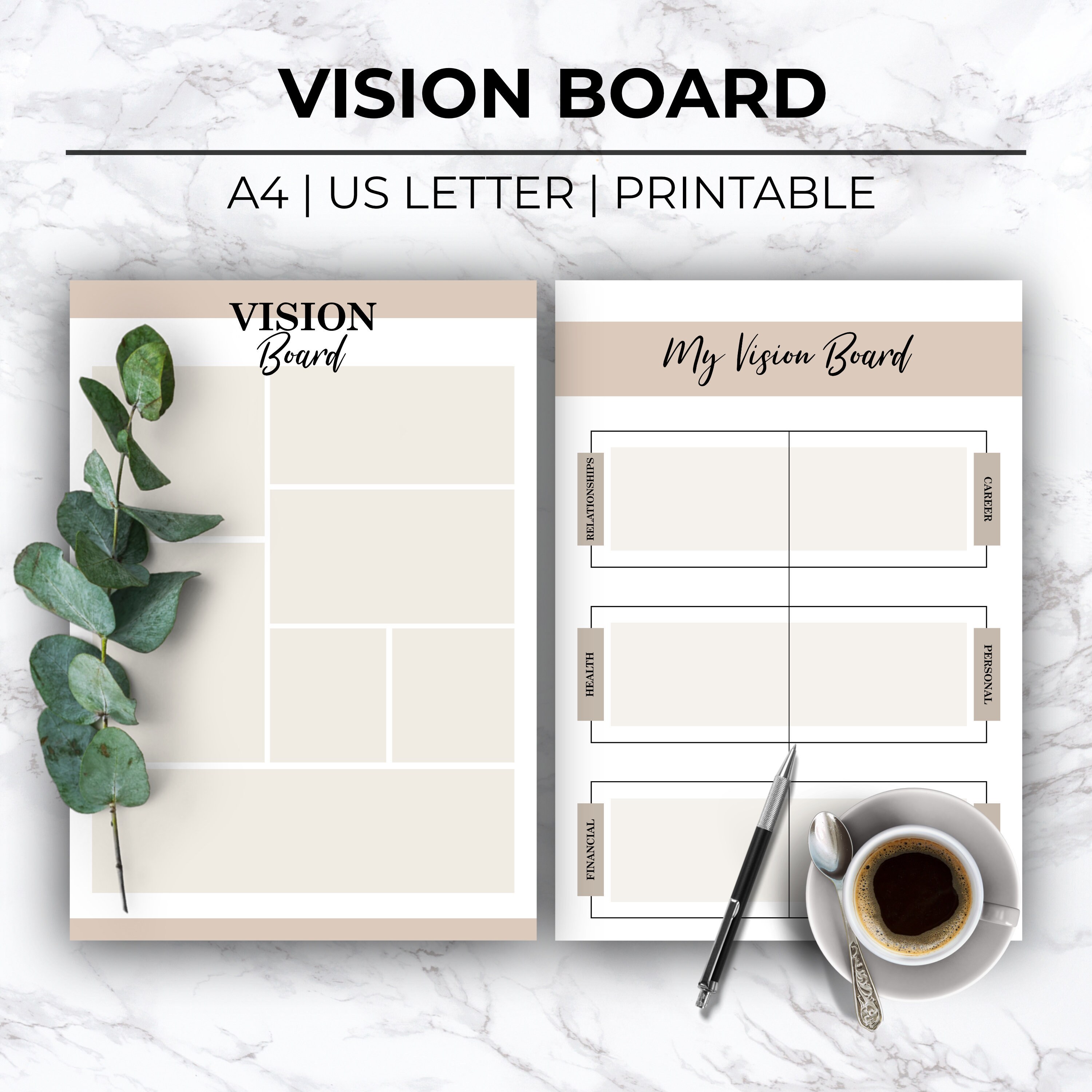 Printable Vision Board Template,printable Dream Board,untitled Vision ...