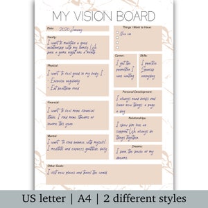 Printable Vision Board Template Printable Dream Board Marble - Etsy