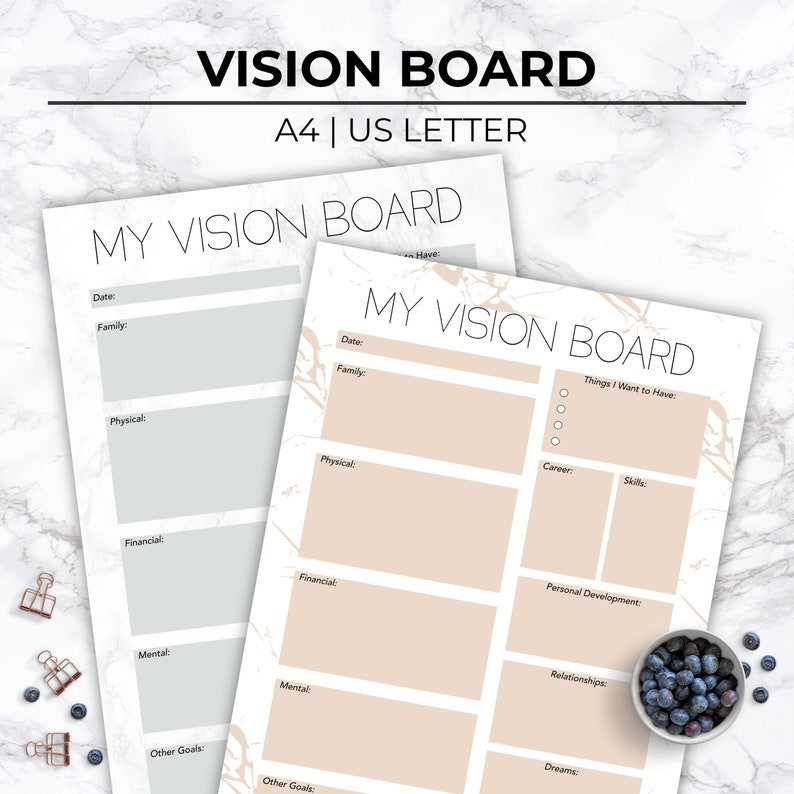 Printable Vision Board Template, Printable Dream Board, Marble Vision ...