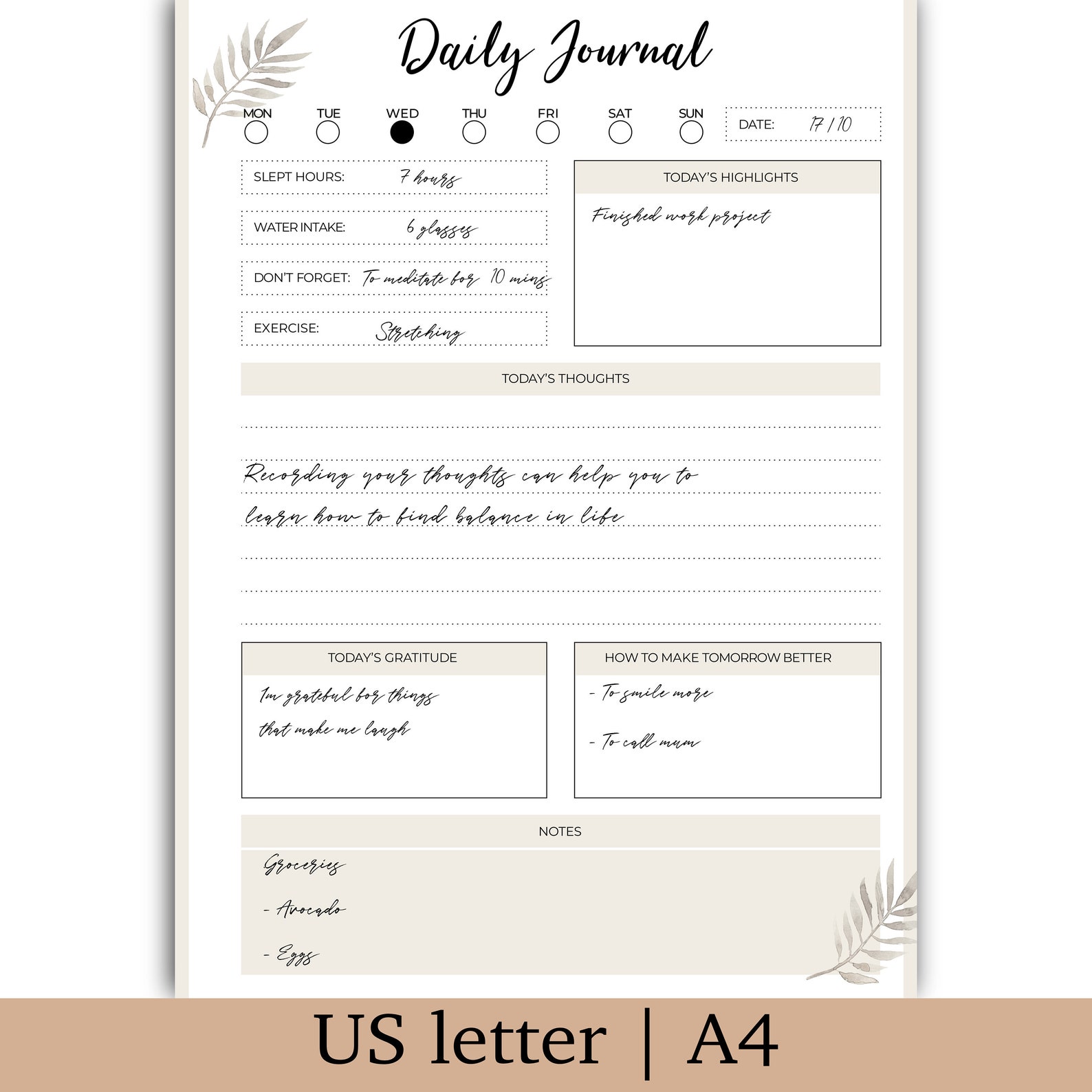 Printable Wellness Journal Printable Wellbeing Planner Etsy Australia