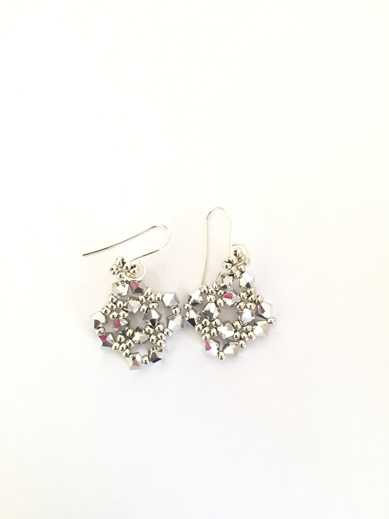 Silver Crystal Earrings, Handmade Earrings, Beaded, Bridal, Anniversary