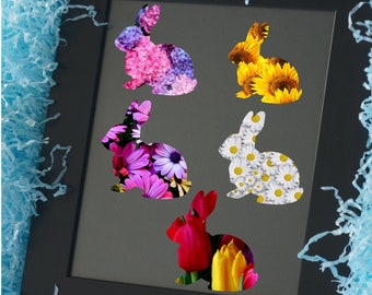 Easter Bunny Sublimation, Floral Bunny design, Easter Rabbit clip art