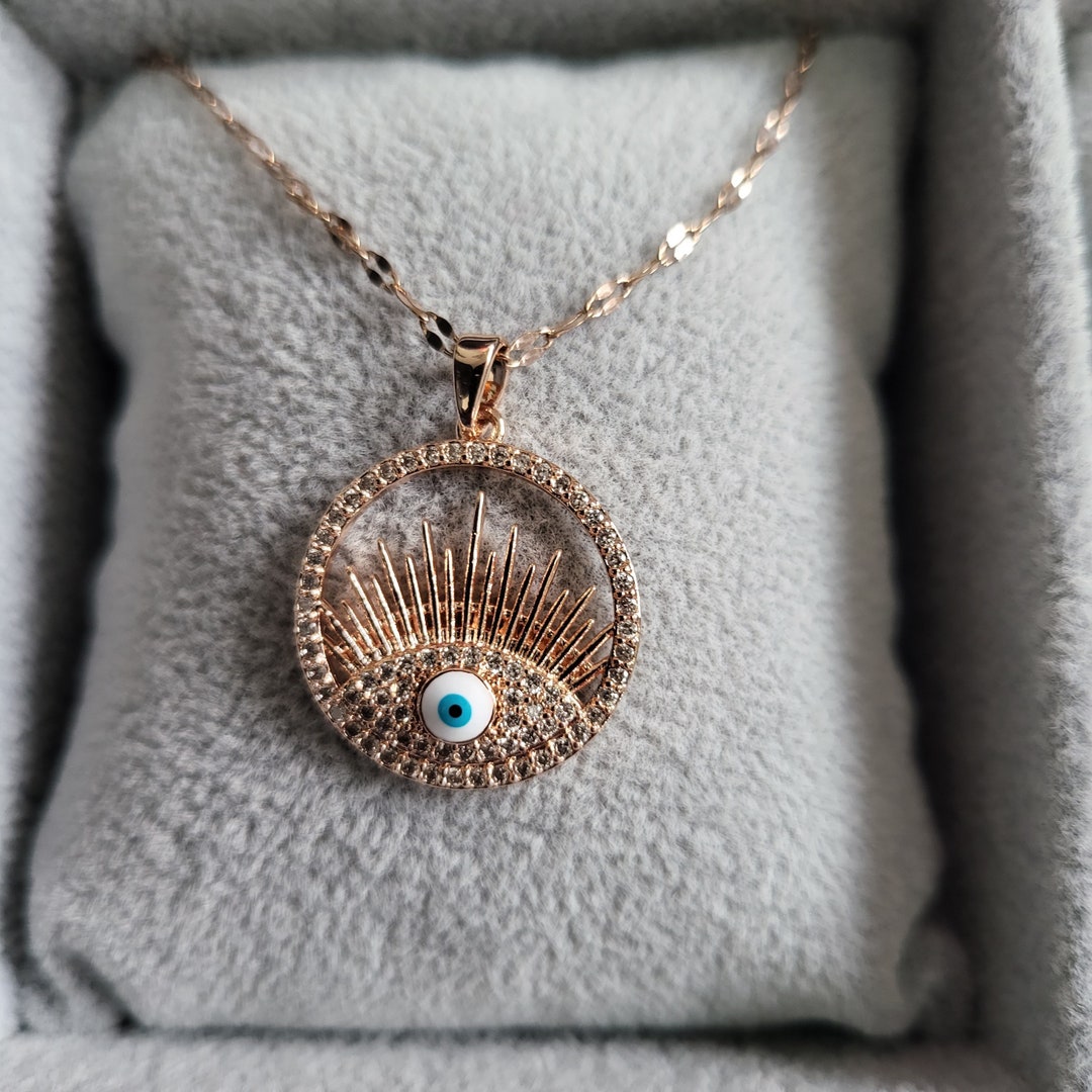 Evil Eye Round Pendant Stainless Steel Necklace Jewellery Gift Etsy