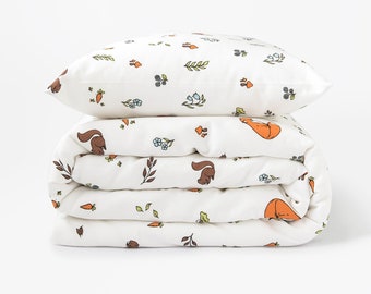 Organic Kids Duvet Cover Set | Woodland Animals | Baby & Toddler Nursery Bedding Set | Duvet Cover Pillow Set | Unisex Baby Bedding
