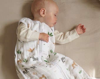 Baby Sleeping Bag Organic Cotton Muslin New Baby Gift Sleep Sack Breathable Baby Sleepwear 4 Layers Cocoon Sleep Bag 1.5 TOG 6-18 Months