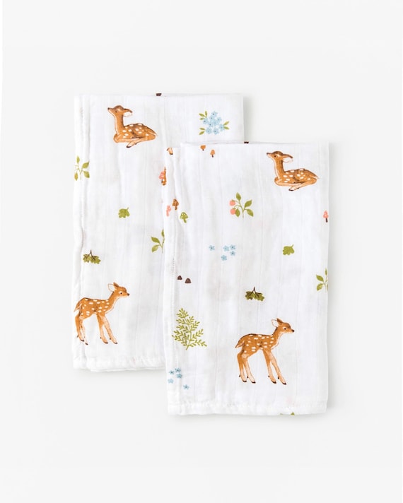 Organic Muslin Burp Cloths Set | Deer Print Unisex Baby Squares (60x60CM)