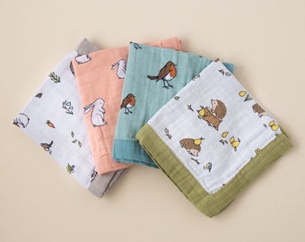 Organic Baby Lovey Breathable Cotton Security Blanket Muslin 40x40 CM Baby Comforter Snuggle Blanket New Baby Boy Gift New Baby Girl Gift