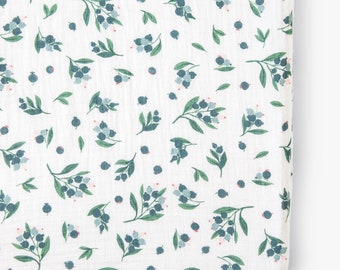 Organic Cotton Muslin Crib Sheet, Blueberry Floral Fitted Cot Sheet