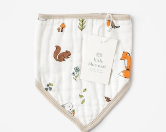 Organic Muslin Baby Bandana Bib, Woodland Print Dribble Bib