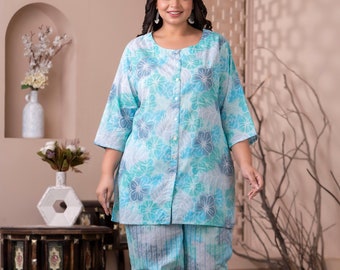 Printed Cotton Blend Co-Ord Set for Women, Co-Ord Set Women, Top Pants Set, Trendy Co-Ords, Co-Ord Women, Kurti Set, Printed Co-Ord Set