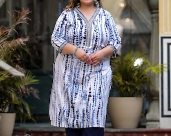 Blue Tie & Dye Ombre Printed Wear Embroidered Straight Kurta Pant Dupatta Set, Plus Size Indian Dress I Tiedye Kurta Set I Indian Dress