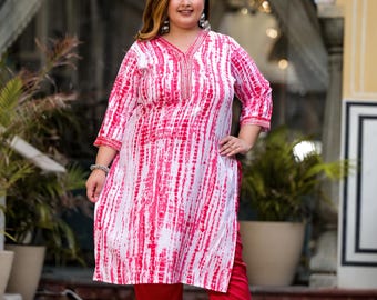 Pink Tie & Dye Ombre Printed Wear Embroidered Straight Kurta Pant Dupatta Set, Plus Size Indian Dress I Tiedye Kurta Set I Indian Dress