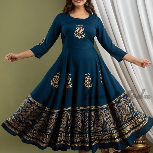 Indisches Kleid für Frauen, Plus Size India Kleid, Anarkali Kleid, gedrucktes Kurti Punjabi passt kurtis für Frauen, plus Größe kurti