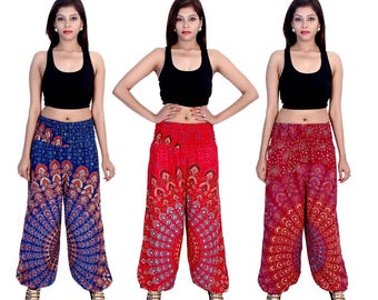 Mandala Harem Pants Women High Crotch Hippie Pants Comfy Loungewear Yoga Trousers Loose Baggy Festival Summer Boho Beach
