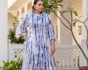 Blue Front Slit Princess Cut 'A' Line Kurta | Tiedye kurta for women | Plus Size kurti For Women | Indianwear kurti | Rayon Tiedye kurta