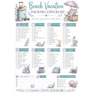 Beach Vacation Packing Checklist Printable, Travel Planner PDF for Packing, GoodNotes Digital Download