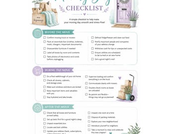 Moving Day Checklist Printable | Moving House Checklist | Relocation Planner | Instant Download PDF