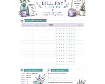 Monthly Bill Pay Checklist Blank Printable | Custom Budget Tracker | Bill Organizer | Instant Download