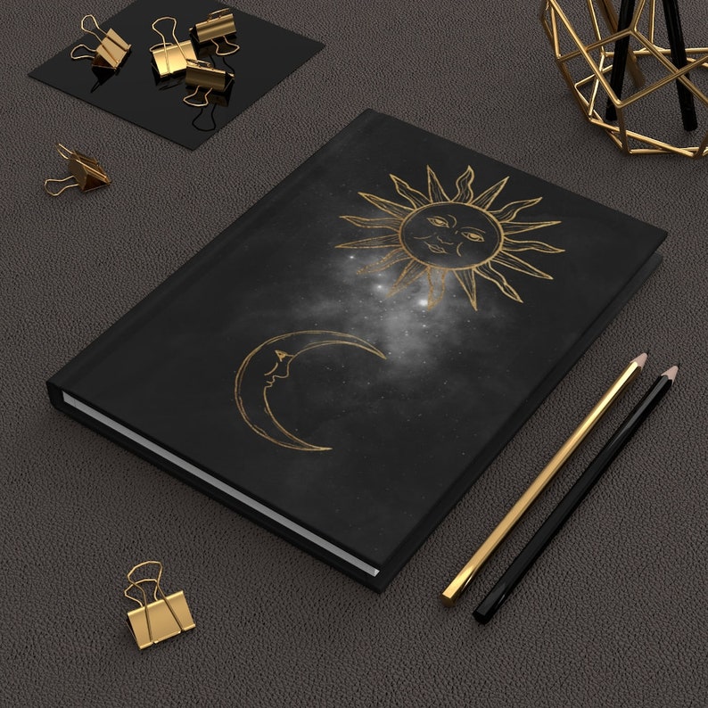 Mystical Sun Moon Hardcover Journal, Celestial Astrology Notebook With Lined Paper, Perfect Gift or Use as Planner or Manifestation Journal image 1