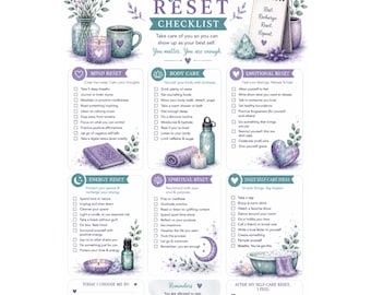 Self Care Reset Checklist Printable | Wellness Planner | Mental Health | Instant Download PDF