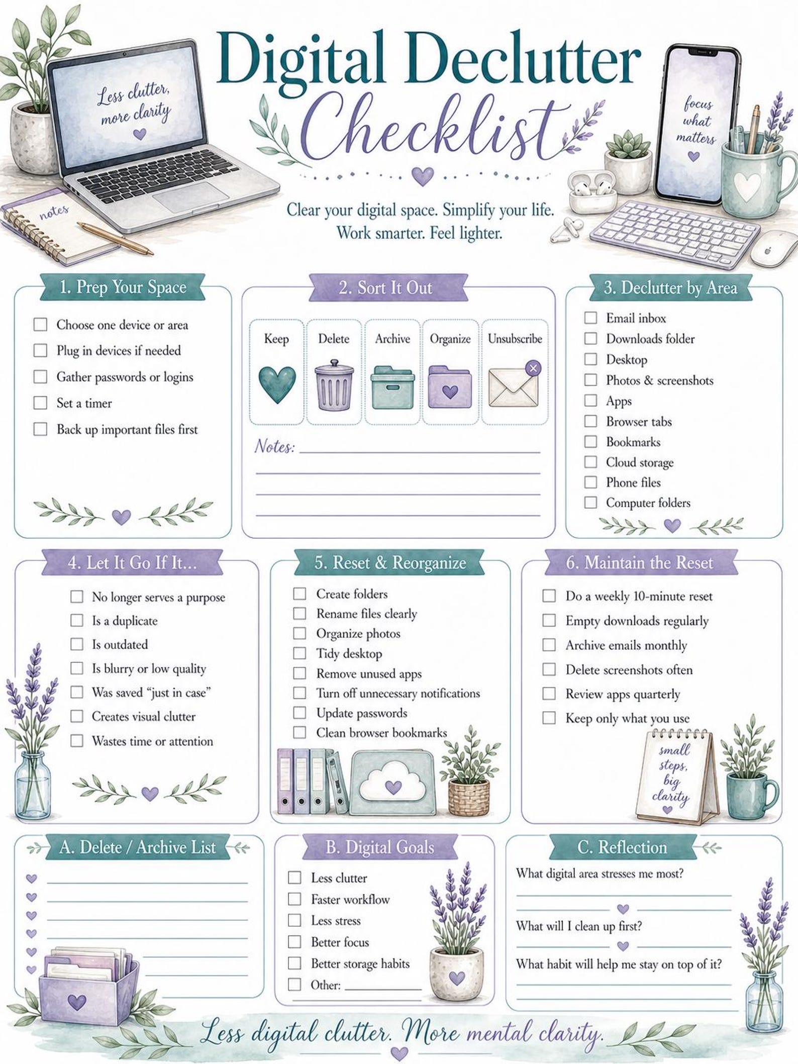 Digital Declutter Checklist Printable | Digital Organization | Phone