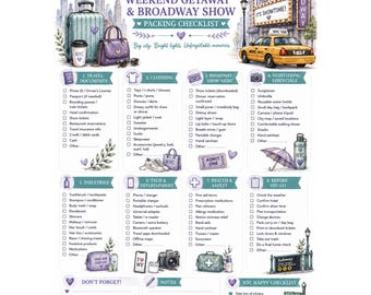 NYC Broadway Weekend Packing Checklist Printable, New York Travel Planner PDF, GoodNotes Digital Download