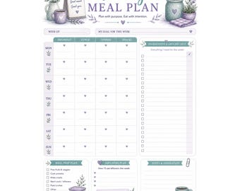 Weekly Meal Plan with Grocery List Printable | Meal Planning PDF | Instant Download