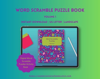 Digital Word Scramble Puzzles Activity Book for Goodnotes, Noteshelf & More, 25 Puzzles with Answer Key, Spring Floral Cover