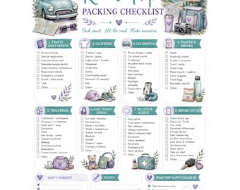 Road Trip Packing Checklist Printable, Travel Planner PDF for Car Trips, GoodNotes Digital Download
