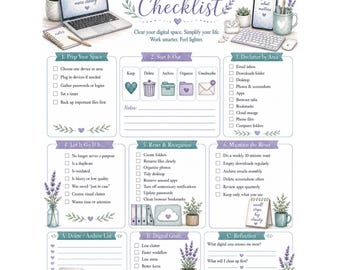 Digital Declutter Checklist Printable | Digital Organization | Phone & Computer Files | Instant Download