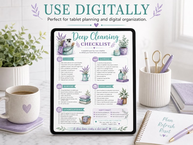 Deep Cleaning Checklist Printable | Room by Room House Cleaning Guide ...