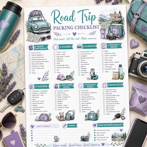 Road Trip Packing Checklist Printable, Travel Planner PDF for Car Trips, GoodNotes Digital Download