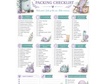 Beach Vacation Packing Checklist Printable, Travel Planner PDF for Packing, GoodNotes Digital Download