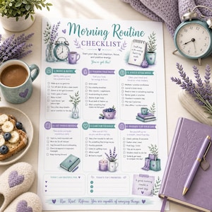 Morning Routine Checklist Printable | Daily Habit Tracker | Productivity Planner | Instant Download PDF