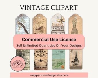 Commercial Use Clipart and Graphics, Vintage Gift Tag Digital Clip Art Collection - 21 Unique, High-Quality Images with a Commercial License