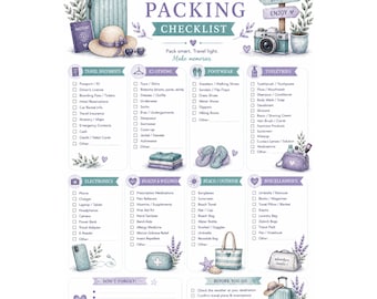 Vacation Packing List Printable | Travel Checklist | Packing Checklist PDF | Instant Download