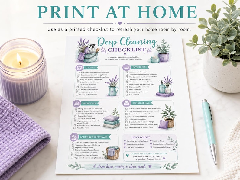 Deep Cleaning Checklist Printable | Room by Room House Cleaning Guide ...