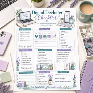 Digital Declutter Checklist Printable | Digital Organization | Phone & Computer Files | Instant Download