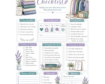 Closet Declutter Checklist Printable | Wardrobe Organization | Capsule Closet | Instant Download PDF