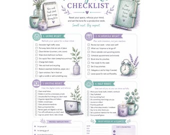 Weekly Reset Checklist Printable | Weekly Planning Template | Home & Digital Reset | Instant Download