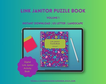 Digital Link Janitor Puzzles Activity Book for Goodnotes, Noteshelf & More, 25 Puzzles with Answer Key, Spring Floral Cover