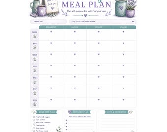 Weekly Meal Planner Printable | Meal Planning Template | Grocery List | Instant Download PDF