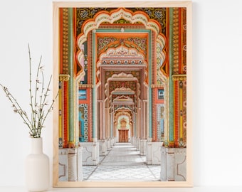 Patrika Gate-fotografieprint, Jaipur, India, Rajasthani-architectuur (directe digitale download)