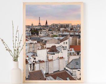 Paris Rooftops Print, Eiffel Tower, Dreamy Cityscape (Digital Download)