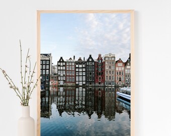 Amsterdam Grachten Häuser, Niederlande Reisefotografie (Digitaldruck)