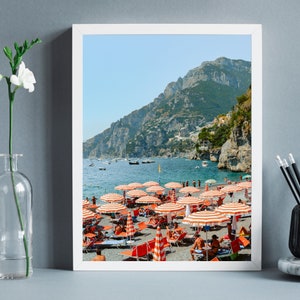 ITALIAN SUMMER Amalfi Coast Italy, beach umbrellas, beach print, Italy Photography, Summer in Positano Instant Digital Download Print