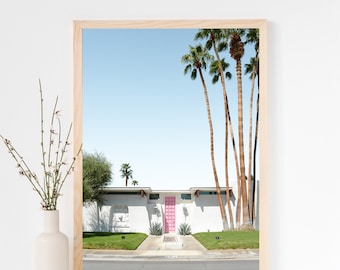 Impresión de Palm Springs: Casa de mediados de siglo con puerta rosa (descarga digital)