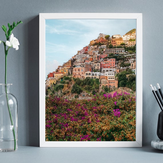 Positano Print, Bougainvillea Flowers, Amalfi Coast Photography (Digital Download)