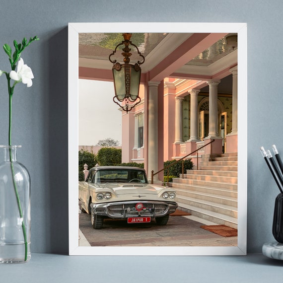 Vintage Car Print, Jaipur Architecture, Rajasthan Travel Photography (Digital Download)